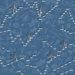 Seamless background on a theme business running down the stairs the girls on the background of graphs and icons 