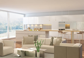 3D rendering of a living room