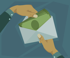 Hand put money in an envelope