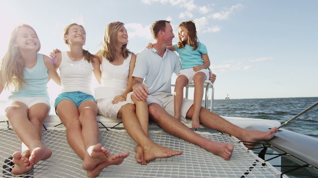 Outdoor Casual Living Modern Yacht Caucasian Parents Female Children Vacation