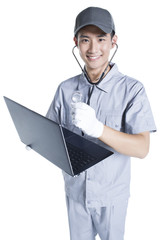 Engineer checking laptop