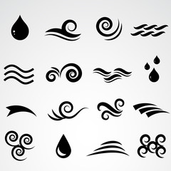 Waves, water shapes vector icon set.