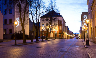 Obraz premium Empty cobblestone street. Old town of Klaipeda city, Lithuania.
