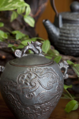 Close up of Chinese tea caddy