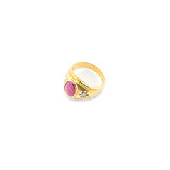 Closeup beautiful pink pebble ring isolated on white background