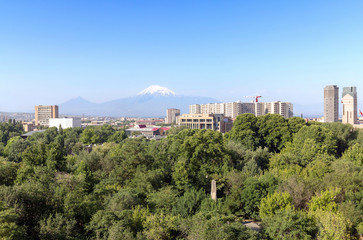 Fototapeta na wymiar View of the majestic Mount Ararat from Yerevan, Armenia