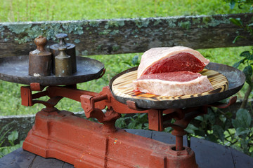 Fototapeta premium Raw picanha, traditional Brazilian barbecue.