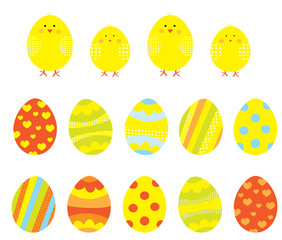 Easter eggs  and chicks collection / vectors on white background