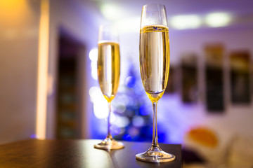 Two flutes of champagne for home celebrations
