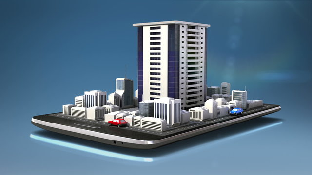 Touching real estate application, constructed building city on a smart phone,mobile, smart pad (Included alpha)