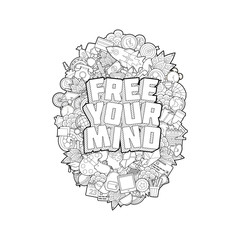 Free Your Mind - Hand Lettering and Doodles Elements Sketch on E