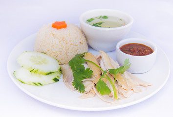 Steam Chicken with garic Rice, Thai food
