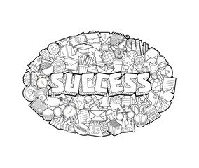 Success - Hand Lettering and Doodles Elements Sketch. Vector illustration