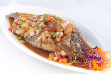Fototapeta premium Deep Fired fish with spicy sauce