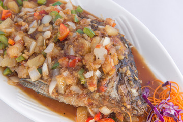 Deep Fired fish with spicy sauce