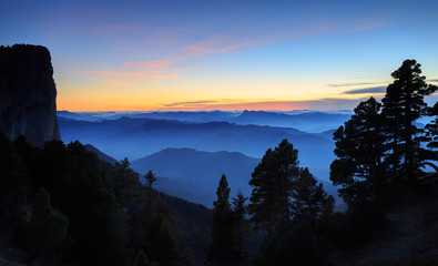 Sunset in the French Vercors during a clear, winter evening.