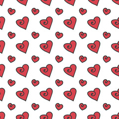 Valentine's Day doodle hearts seamless pattern. Romantic background with hearts.