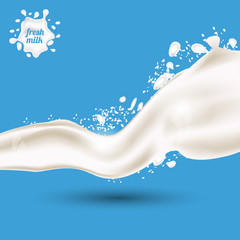 Splash of milk isolated on blue background