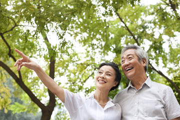 Senior Chinese couple in a park