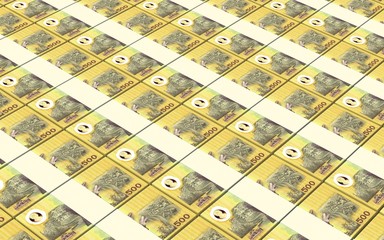 Thai baht bills stacks background. Computer generated 3D photo rendering.