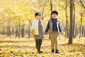 Obraz premium Cute kids in autumn woods