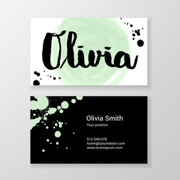 Brushed letter Olivia name hand written business card template