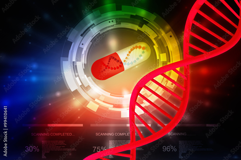 Poster 3d render of dna structure with capsule