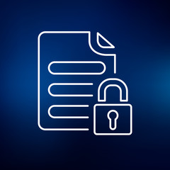 Password protected document icon. Secure document file sign. locked business file with padlock symbol. Thin line icon on blue background. Vector illustration.