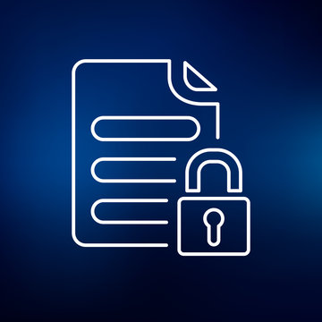 Password protected document icon. Secure document file sign. locked business file with padlock symbol. Thin line icon on blue background. Vector illustration.
