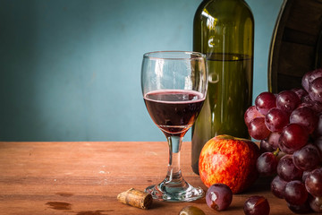 Glass of wine on wooden