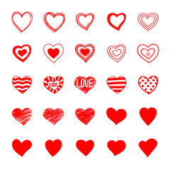 Set of hand drawn doodle hearts