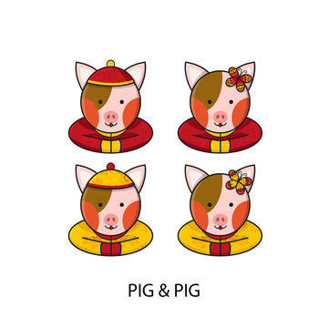Pig Chinese Happy New Year Vector Illustration