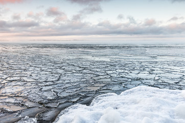 Beautiful cold winter day next to freezing lake