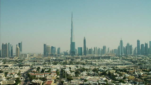 Aerial Dubai Skyline Burj Khalifa Skyscraper residential homes UAE