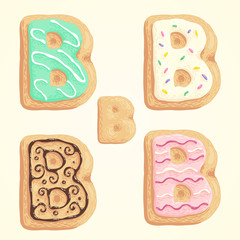 The different types of the B letter in the shape of the cookie with sweet glaze