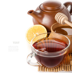 Black tea in a transparent glass cup