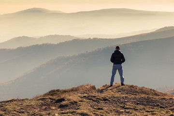 Alone with mountains. Sunset in the mountains