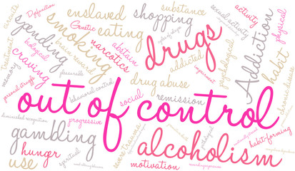 Fototapeta na wymiar Out Of Control Word Cloud on a white background. 