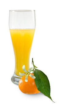 Isolated image of juice and tangerine closeup