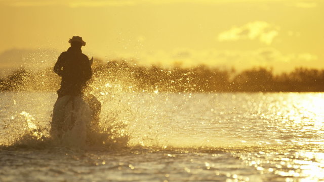 Cowboy Camargue rider animal horse sunset running sea 