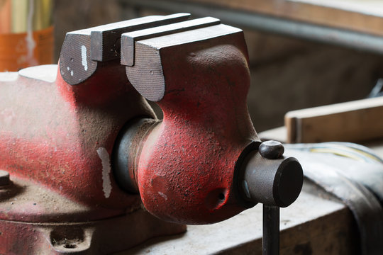 Detail Of The Old Jaw Vice In The Home Workroom