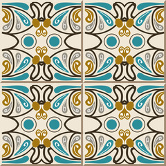 Vintage seamless wall tiles of oval round, Moroccan, Portuguese.
