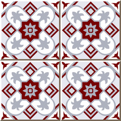 Vintage seamless wall tiles of star curve kaleidoscope, Moroccan, Portuguese.
