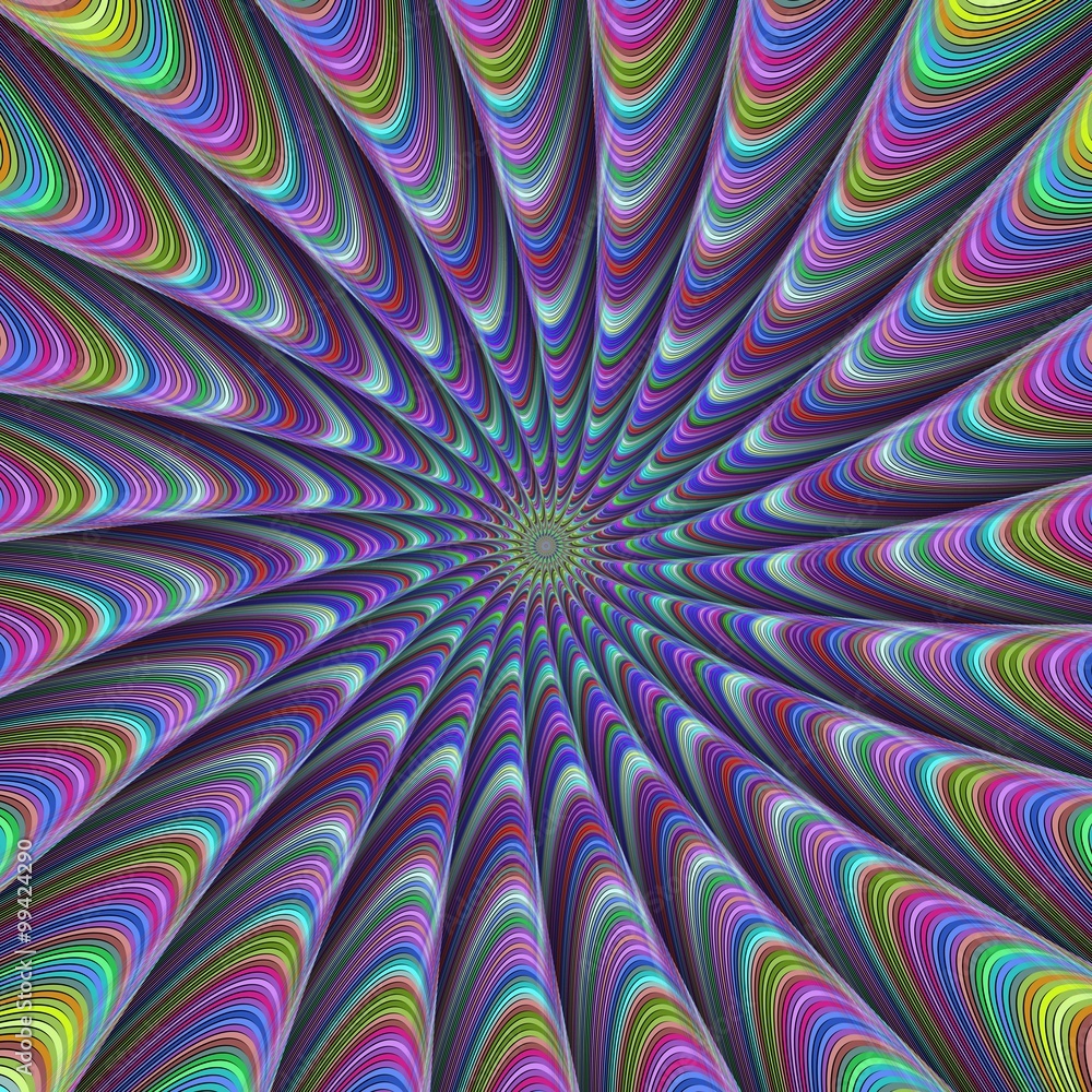 Poster abstract multicolored twisted fractal ray design