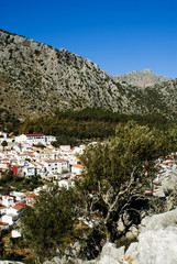 Mountain landscape with typical mountain village of Andalusia in