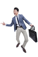 Cheerful businessman gesturing