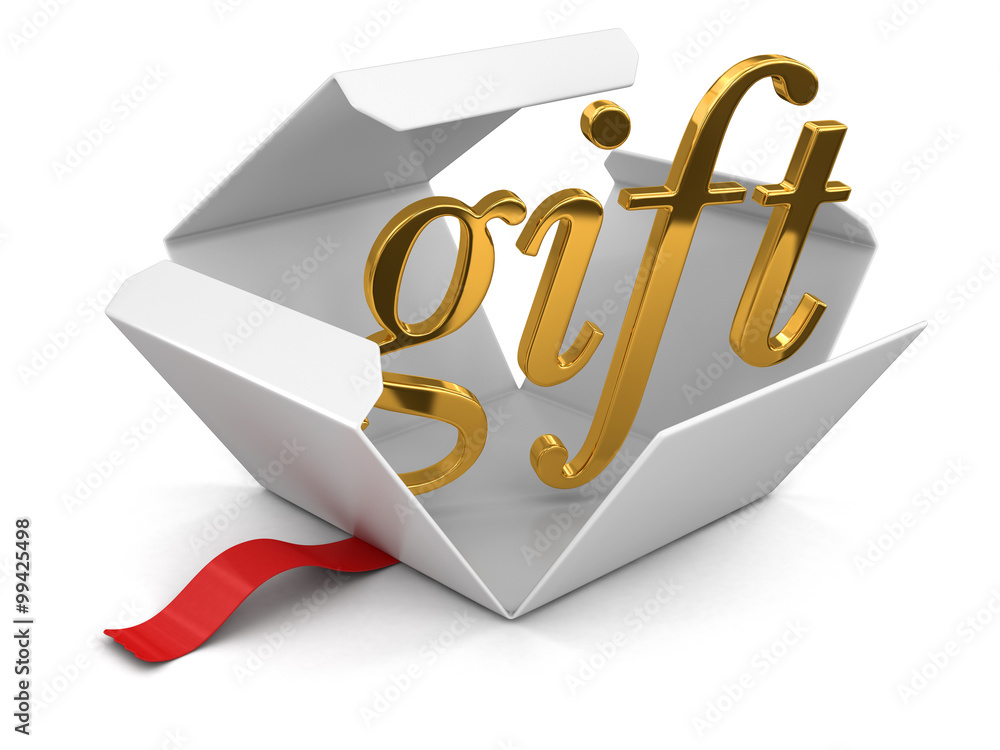 Poster open package with gift. image with clipping path