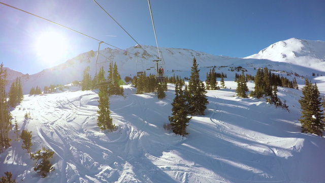 Alpine skiing at Loveland Basin ski resort in Colorado