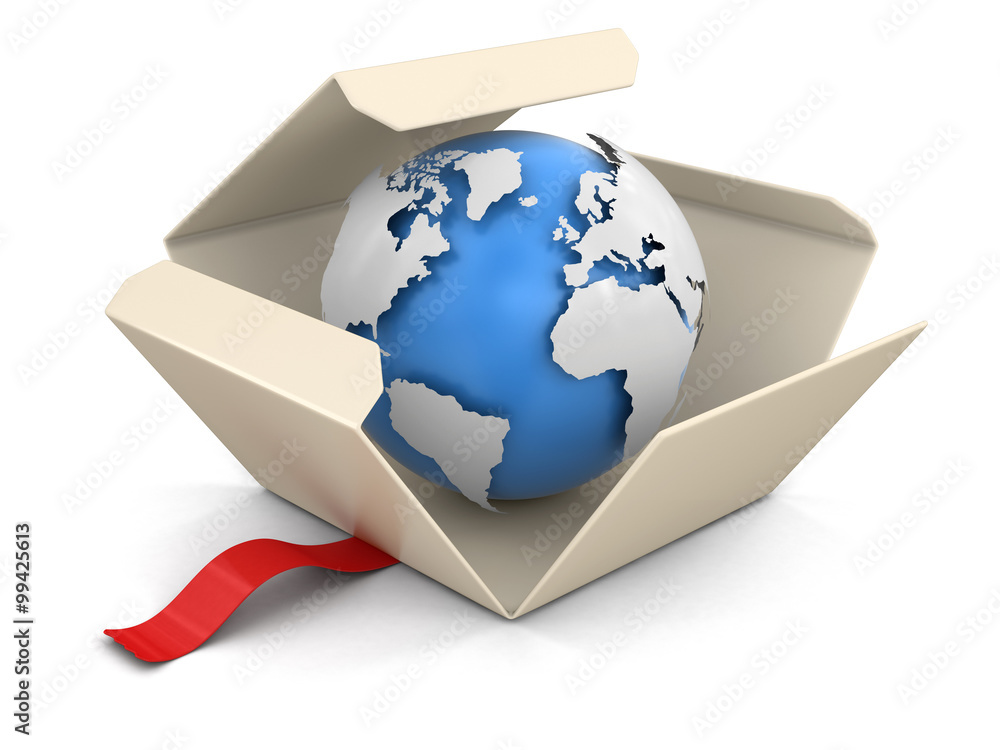 Poster open package with globe. image with clipping path