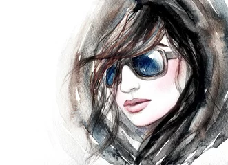 Photo sur Aluminium Visage aquarelle Woman with glasses.watercolor fashion illustration